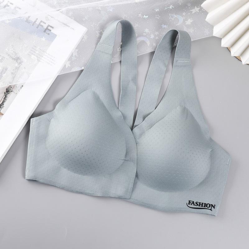 One-piece Ice Silk Seamless Steel Ring, Front Buckle Adjustment Type, Gather and Close Sub-breasts, Beautiful Back, Sports Underwear, Women's Bra