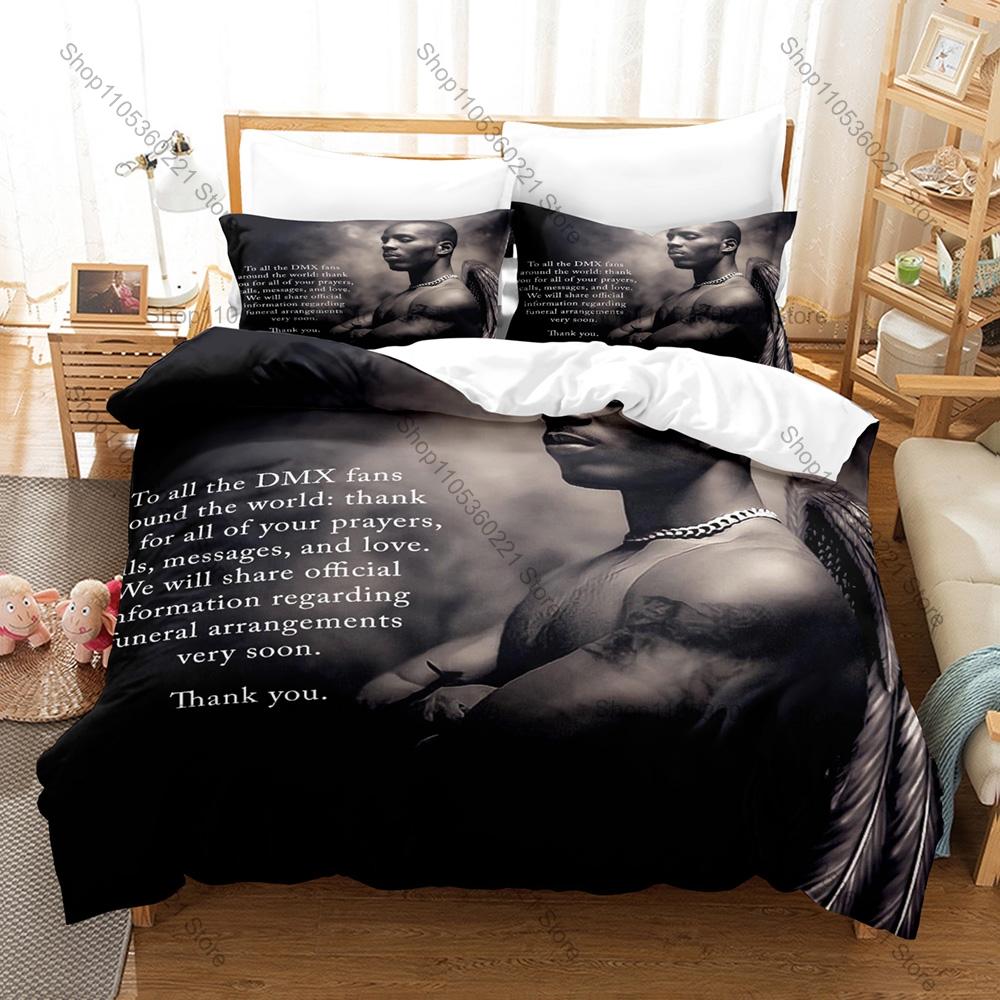 RIP DMX Duvet Cover + 2 Pillowcases, Hip Hop Legend Memorial Print Bedding Set Fans Unique Memorial Design Bedroom Bedding Set