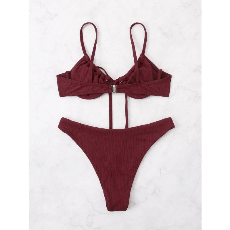 Bikini Push Up 2025 para Mujer con Ribete y Cierre Delantero Traje de Baño Sexy con Aro Ropa de Baño Femenina Traje de Baño para Playa de Verano