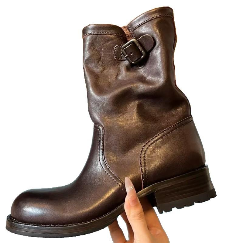 Boots Women's Shoes Combat Goth Woman 2025 Trend Chunky Stylish Comfortable Moccasin Black Luxury Low Heel Offer