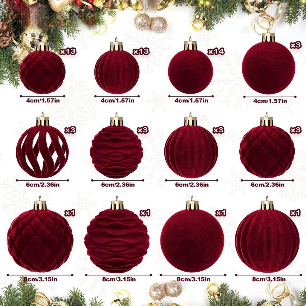 60 Stück (59 Bälle und 1 Kiste) Samt Weihnachts-Hängeornamente Kugeln, Bruchsicheres Weihnachtsbaum-Dekorationsset Geeignet für Weihnachtsbaum und Zuhause