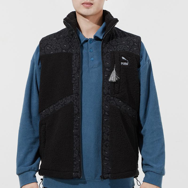 PUMA Casual Stand Collar Faux Shearling Vest Men Vests Black 534977-01