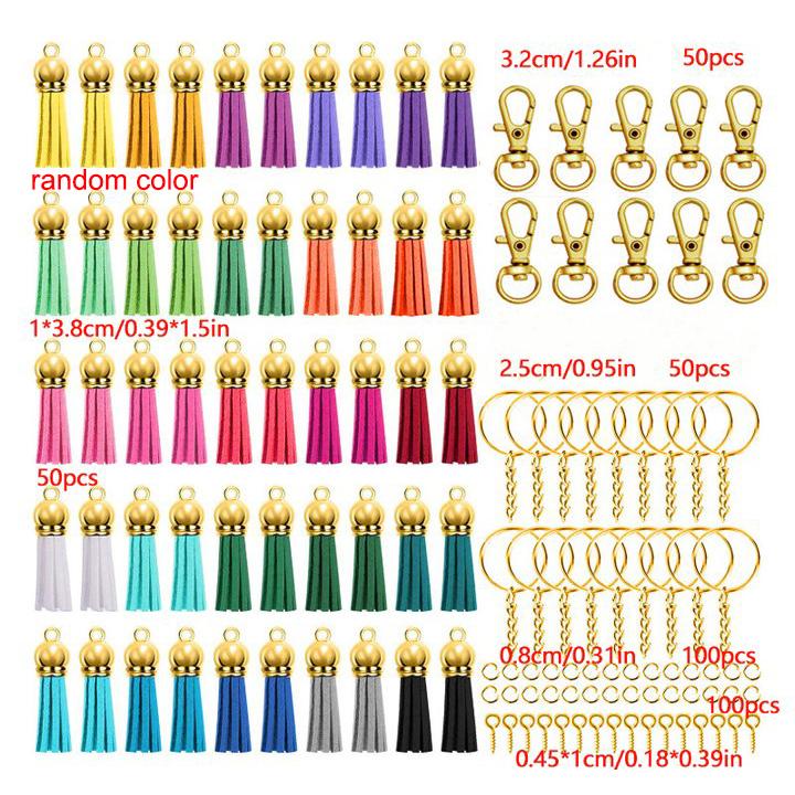 

About 350PCS/Set Key Ring Keychain Open Jump Ring Pendants With Leather Tassel For DIY Craft Jewelry Art Making Decor Supplies