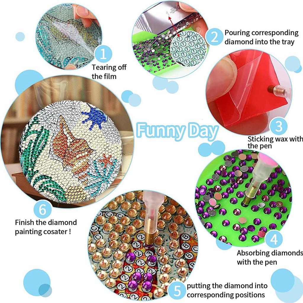 KAKISO 8 Pieces DIY 5D Diamond Painting Coasters with Craft Diamond Art Stand, Handmade Diamond Painting Coasters for Christmas Decoration, Snowman