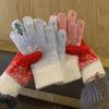 Cute Christmas red dew finger plush knitted five-finger women's plush thick cold-proof riding