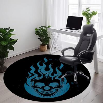 1 Stück Flammen-Totenkopf Büro Runder Teppich, Indoor-Matte Geeignet für Büro, Unter Bürostühlen Schlafzimmer Wohnzimmer Heimdekoration, Raumdeko