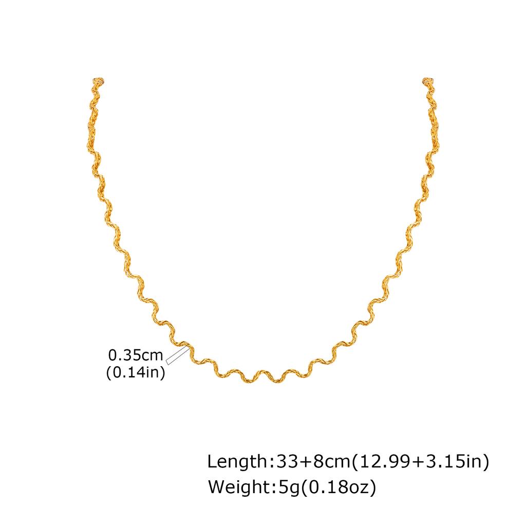 Stainless Steel Chic Wave Chain Necklace for Women, High Quality Gold Plated Choker Necklace, Fashion Waterproof Jewelry Gift