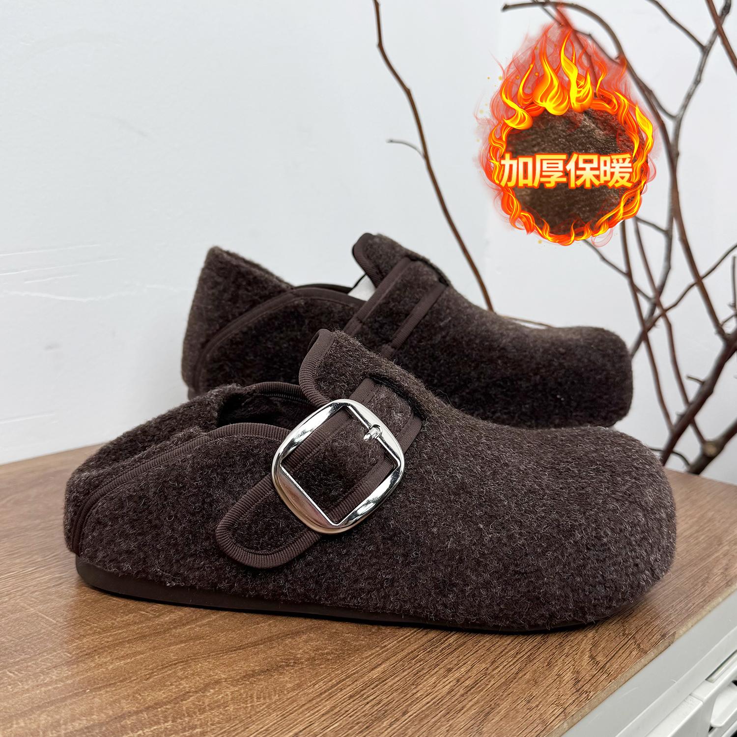 

Inner height increase gray Birkenstocks women s 2025 winter new velvet thickened warm lazy one pedal snow cotton shoes 40
