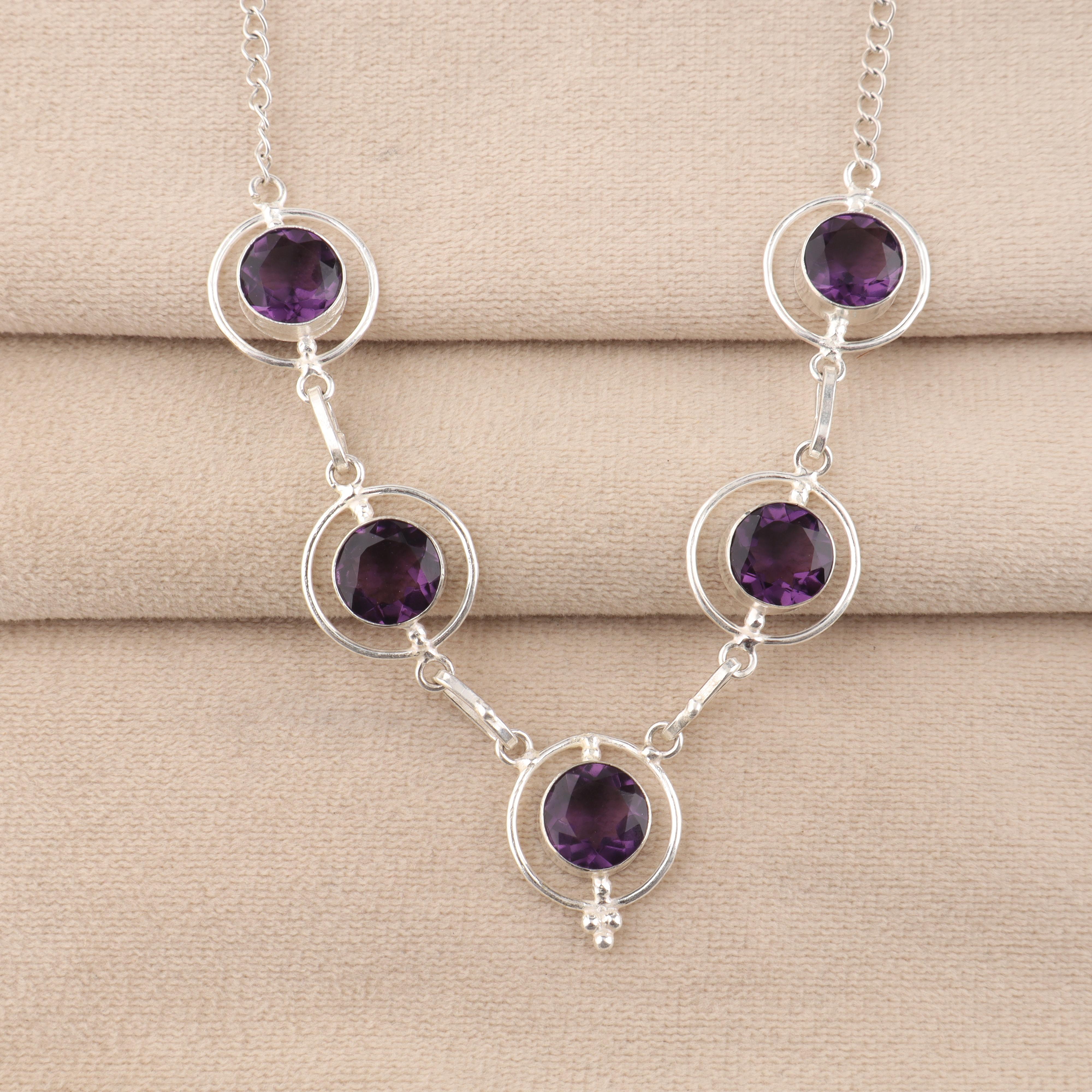 

Amethyst Gemstone Silver Necklace, 925 Sterling Silver Amethyst Necklace, Partywear Women Necklace, February Birthstone Gift RN-2-9