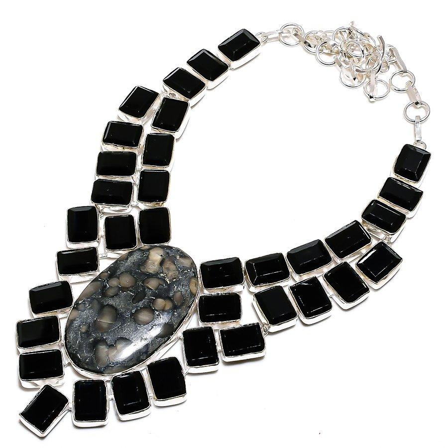 

Black Spinel Gemstone Handmade 925 Sterling Silver Jewelry Necklace 18 SU-9815