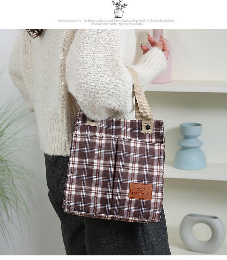 Korean Canvas Plaid Bento Handbag - Women's Retro Tote