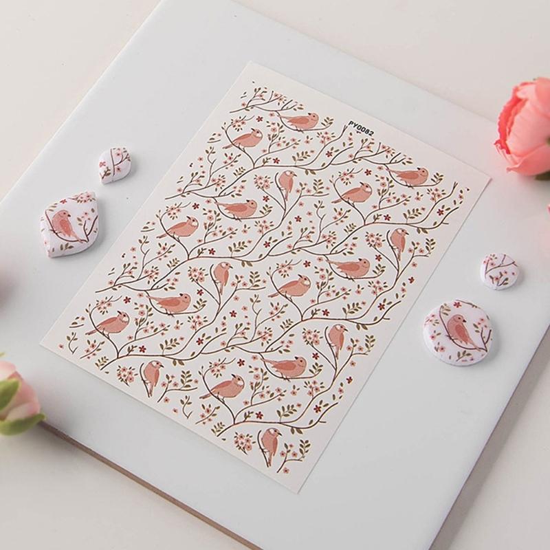 Flower Clay Transfer Paper Bird Flower Transfer Paper Water Soluble Transfer Paper for Clay Earrings Jewelry Making