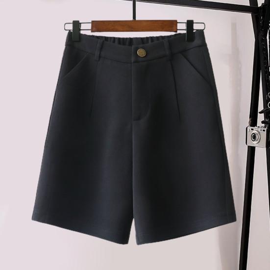 Women Summer Shorts High Waist Suit Shorts Straight Loose Thin Elastic Waist Above Knee Length Pockets Soft OL Style Formal Business Shorts