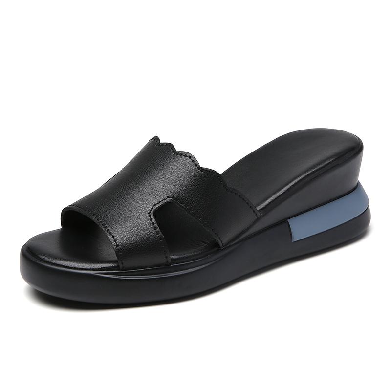 Women Black Slide Slippers Summer Wedge Sandals Open Toe Casual Thick Sole Platform Slippers Plus Size
