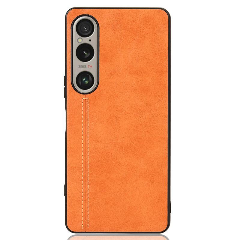 

For Sony Xperia 1 VI Case Slim Leather+TPU+PC Stitching Line Phone Cover Orange