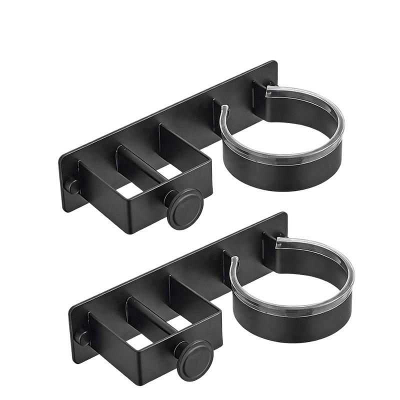 Aluminum No-Drill Wall Mount Hair Dryer Holder, For Bathroom 2Pc Storage Solution