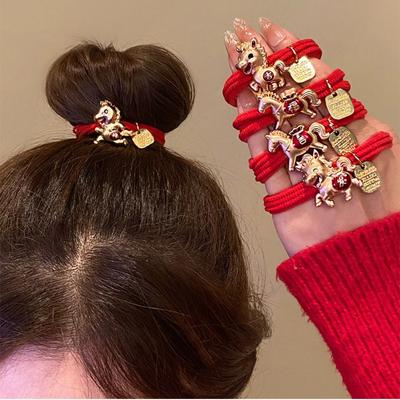 Rotes Seil Neues Jahr Rotes Haarband 2026 Tierkreiszeichen Jahr des Pferdes Gummiband Armband Haaraccessoires Jahr des Pferdes Haarring