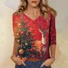 3/4 Sleeve Shirts For Women Print Christmas Tees Blouses Casual Plus Size Basic Tops Pullover