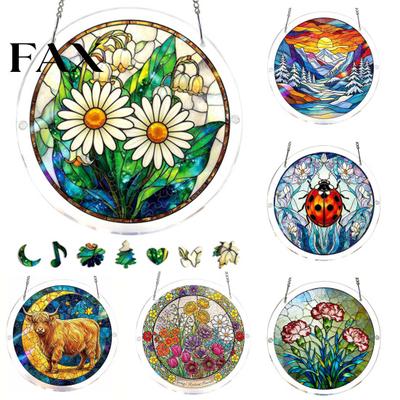 DIY Puzzle Decoration Acrylic Sun Catcher with Colorful Light Projection, Window Hanging Decor Stained Glass for Garden Patio Living Room, UV Printed