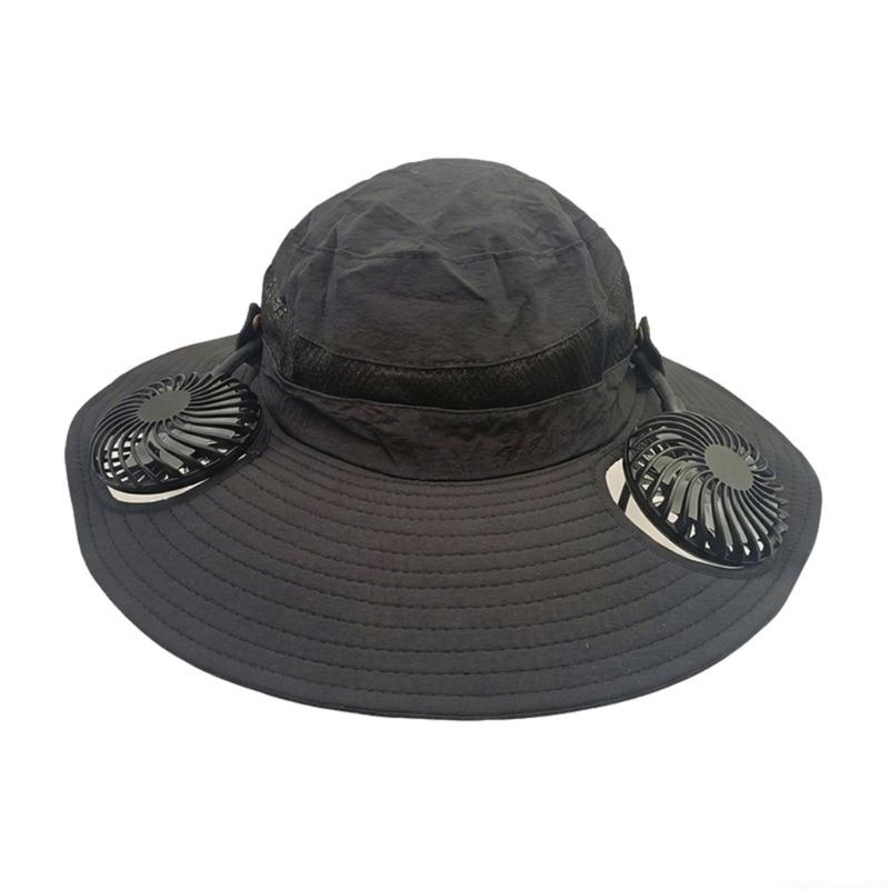 Adjustable Neck Hanging USB Fan Bucket Hat With UPF50+ Sun Protection For Outdoor Camping Hiking And Beach Activity