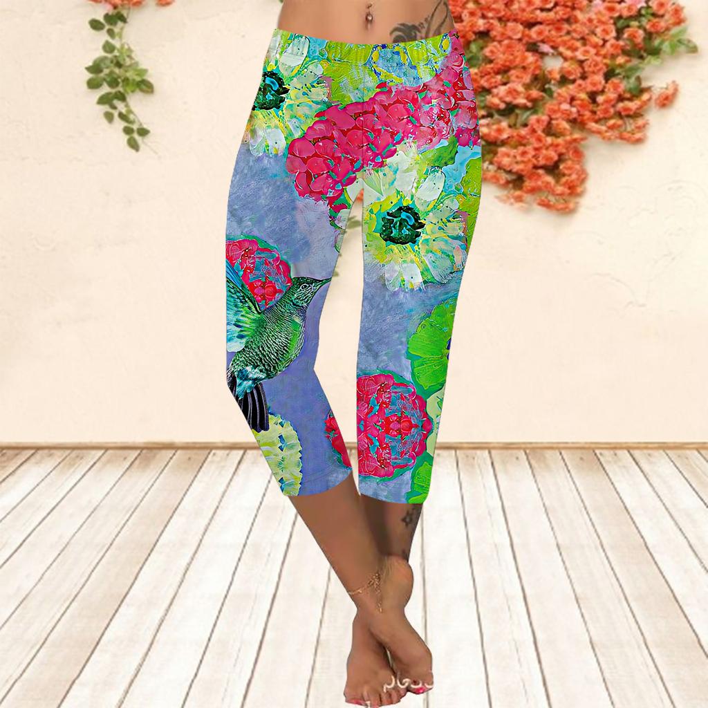 Lange Hosen Sommer Kurze Leggings Kurze Enge Hosen Übergröße Leggins Damen Slim Fit 3D Sommer Teich Bedruckte Lange Hosen