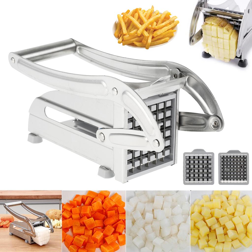 French Fry Cutter Multi-functional Vegetable Fruit Chopper with 2 Stainless Steel Blades French Fries Chips Maker Potato Slicer