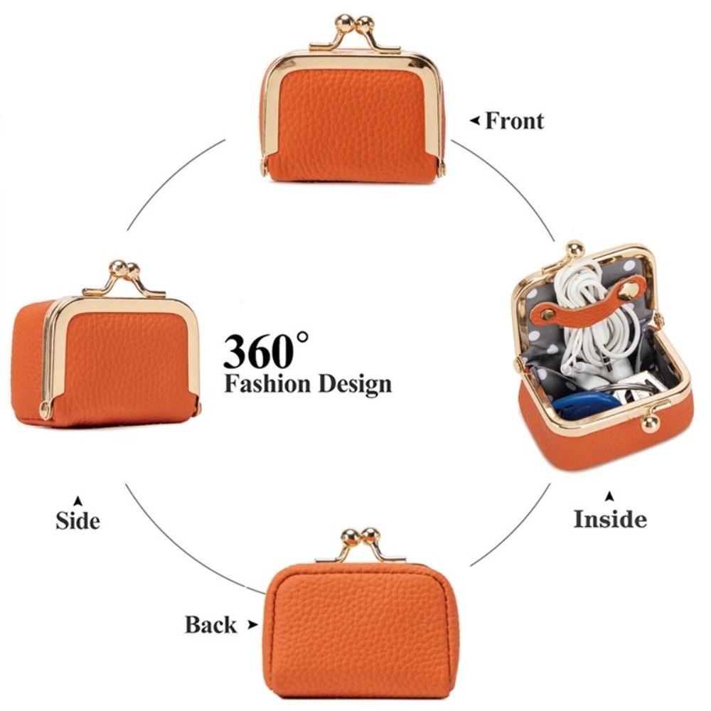 Square Kiss Lock Coin Purse PU Leather Small Item Bag Elegant Leather Jewelry Bag  Storage