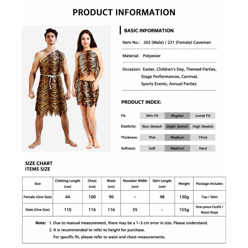 Caveman Costume For Men And Women Tiger Print Prehistoric Party Outfit Halloween Dress Up Set For Couples Cosplay Fun Wear