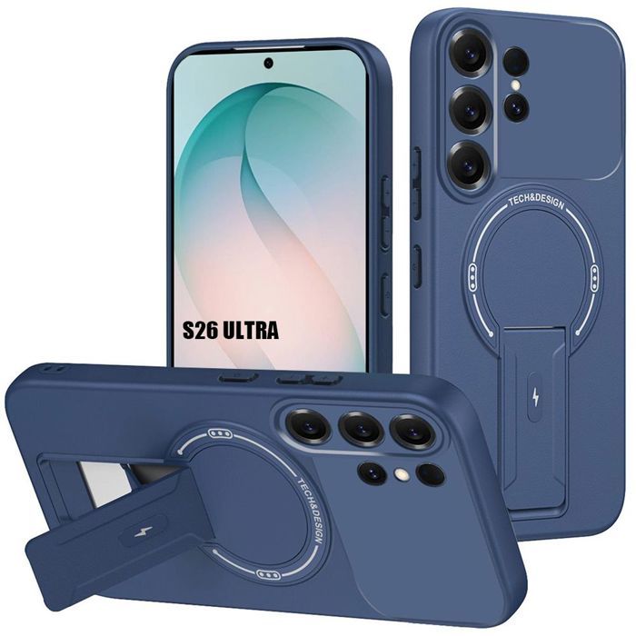 Case for Samsung Galaxy S26 Ultra, Soft Silicone with Magnetic Ring and Stand Navy Blue