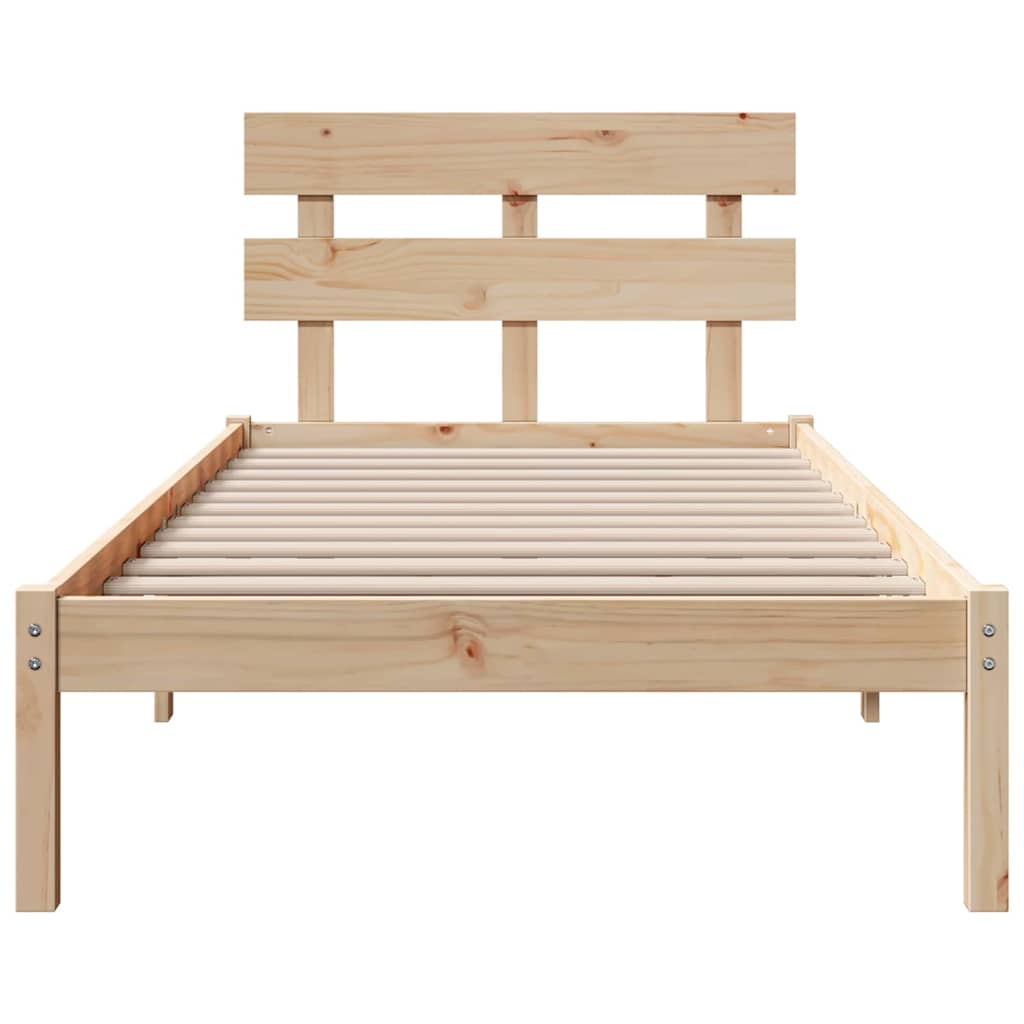 Brown Bed Frame with Headboard 90 X 190 Cm Solid Pine Wood