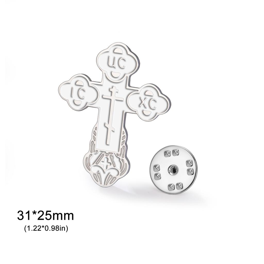 LIKGREAT Christian Cross Brooch for Women Men Enamel Drip Stainless Steel Pin Metal Badge Religious Gothic Jewelry Gift