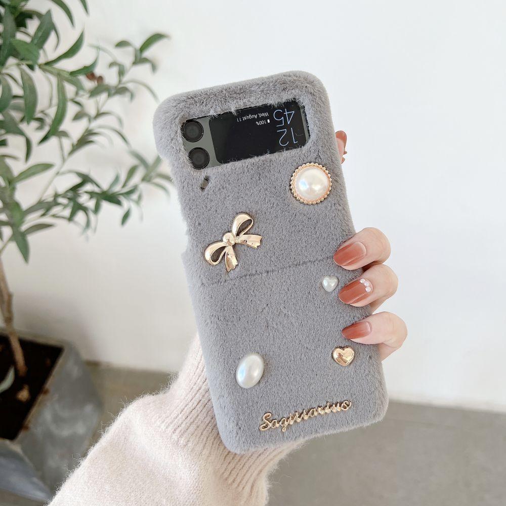 Für Samsung Z Flip 4 Fall 3d Perle Bogen Klapp Telefon Fall Für Samsung Z Flip 3 5g Zflip4 winter Plüsch Stoßfest Harte Rückseitige Abdeckung