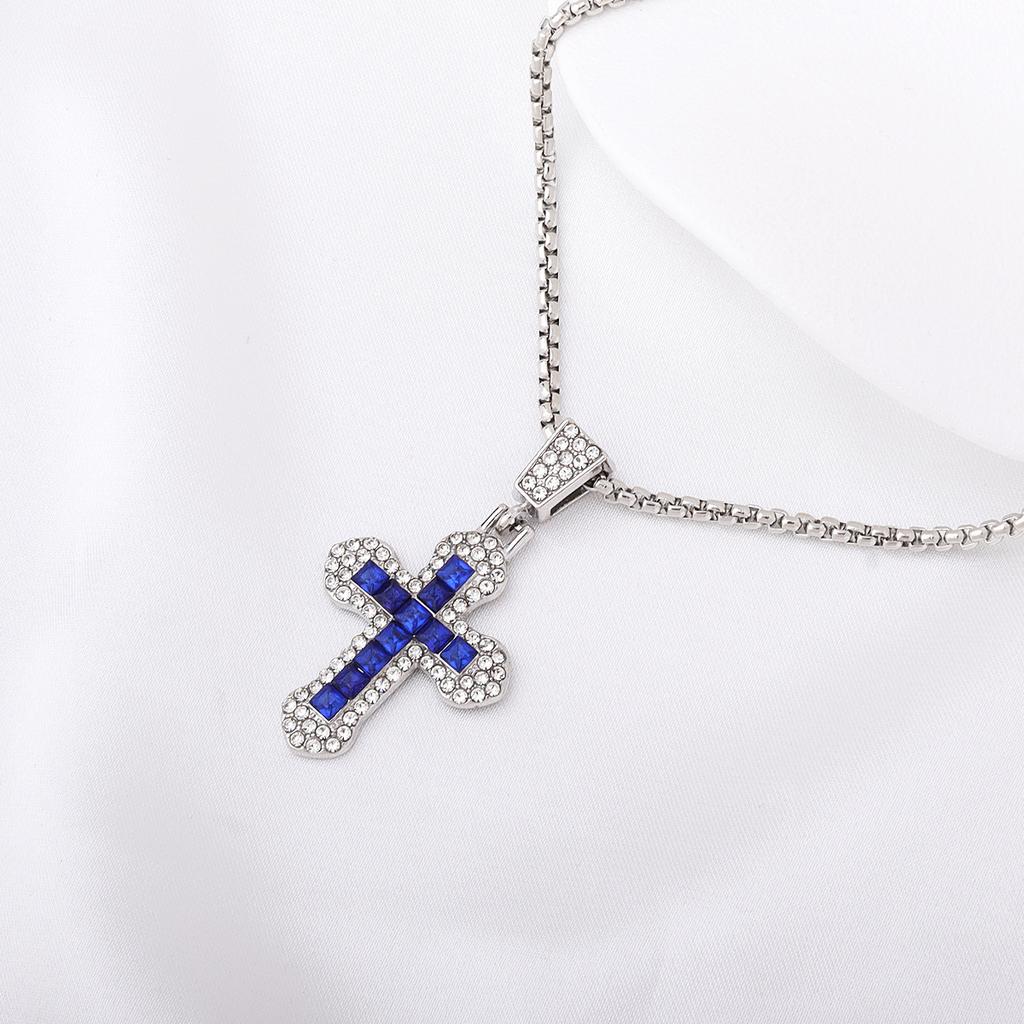 Personalized Versatile New Multi-color Zircon Pendant European and American Full Diamond Cross Necklace Hip-hop Trend Jewelry