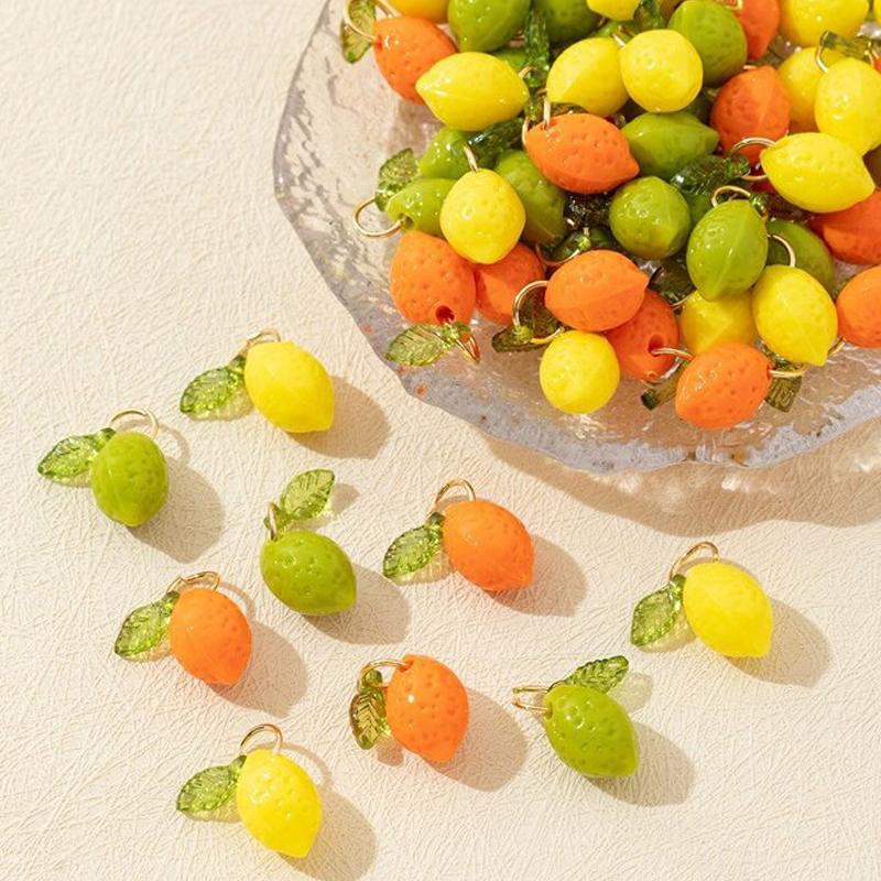 Mini Acrylic Fruit Lemon Pendants Lovely DIY Charms Waterproof for Bracelet Necklace Keychain Jewelry Making Supplies