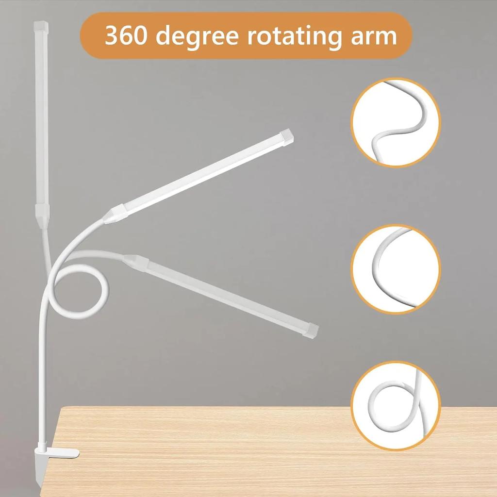 New A LED Desk Lamp with Clamp, Eye-Caring Clip On Lights   Office, 3 Modes 10 Brightness, Long Flexible Gooseneck,Metal