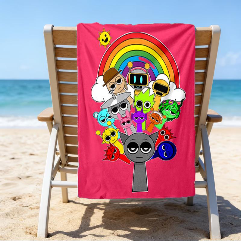 proof beach towel with a Sprunki7 pattern - soft,absorbent,quick-drying,machine washable - perfect for swimming,camping,bathing