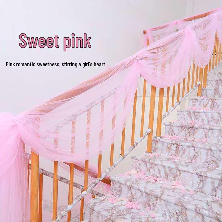 Wedding Gauze Curtain & Decoration with Floral Ball - Perfect for New Home & Stair Handrails, Free Shipping
