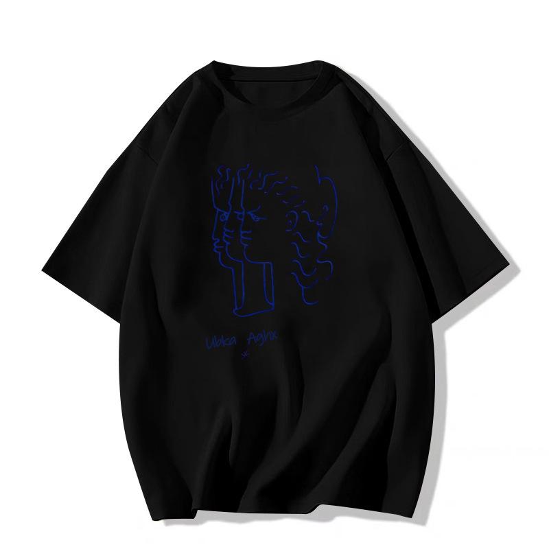 

Женская футболка оверсайз из плотной ткани с коротким рукавом - Новый весенне-летний стиль хай-стрит 2025 M чёрный