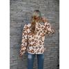 Plus Size Leopard Print V Neck Off The Shoulder Long Sleeved Top for Women