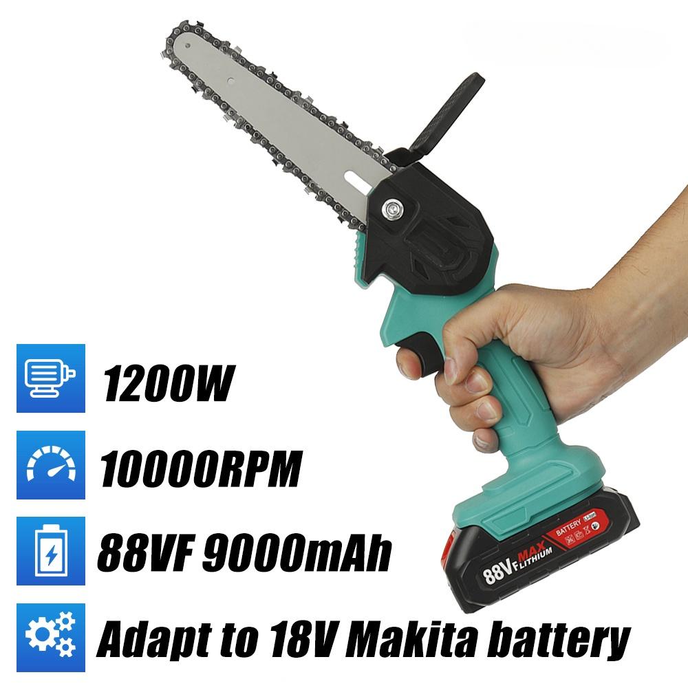 1200W 6 Inch Electric Chain Saw With 2 Battery Pruning ChainSaw Cordless Garden Logging Saw Woodworking Cutter Power Tool