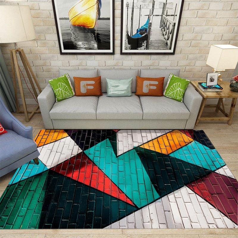 Visual 3D Carpet Colorful Geometric Rug Living Room Bedroom Anti Slip Decoration Mat Home Decoration