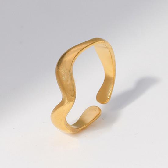 Women Finger Ring V-Shaped Curved Geometric Adjustable Fit Open Ring Stainless Steel Texture Architecture