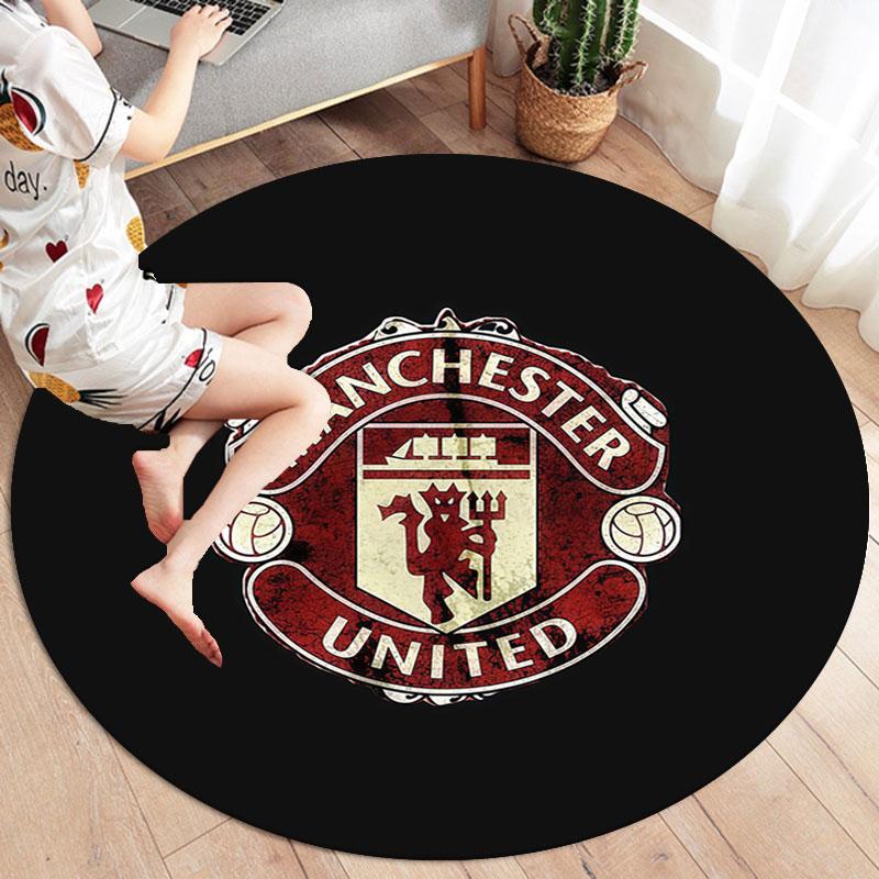 Manchester United F Round Area Rug,Carpet Rug for Living Room Bedroom Sofa Playroom Decor,Non-slip Floor Mat