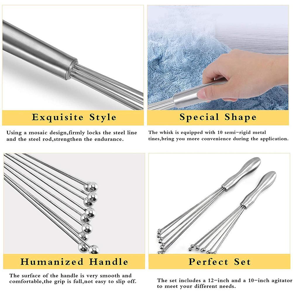 2 Pcs Mini Whisk Mixer Stainless Steel Balls 10 Inch and 12 Inch Whisk Manual Whisk Mixer