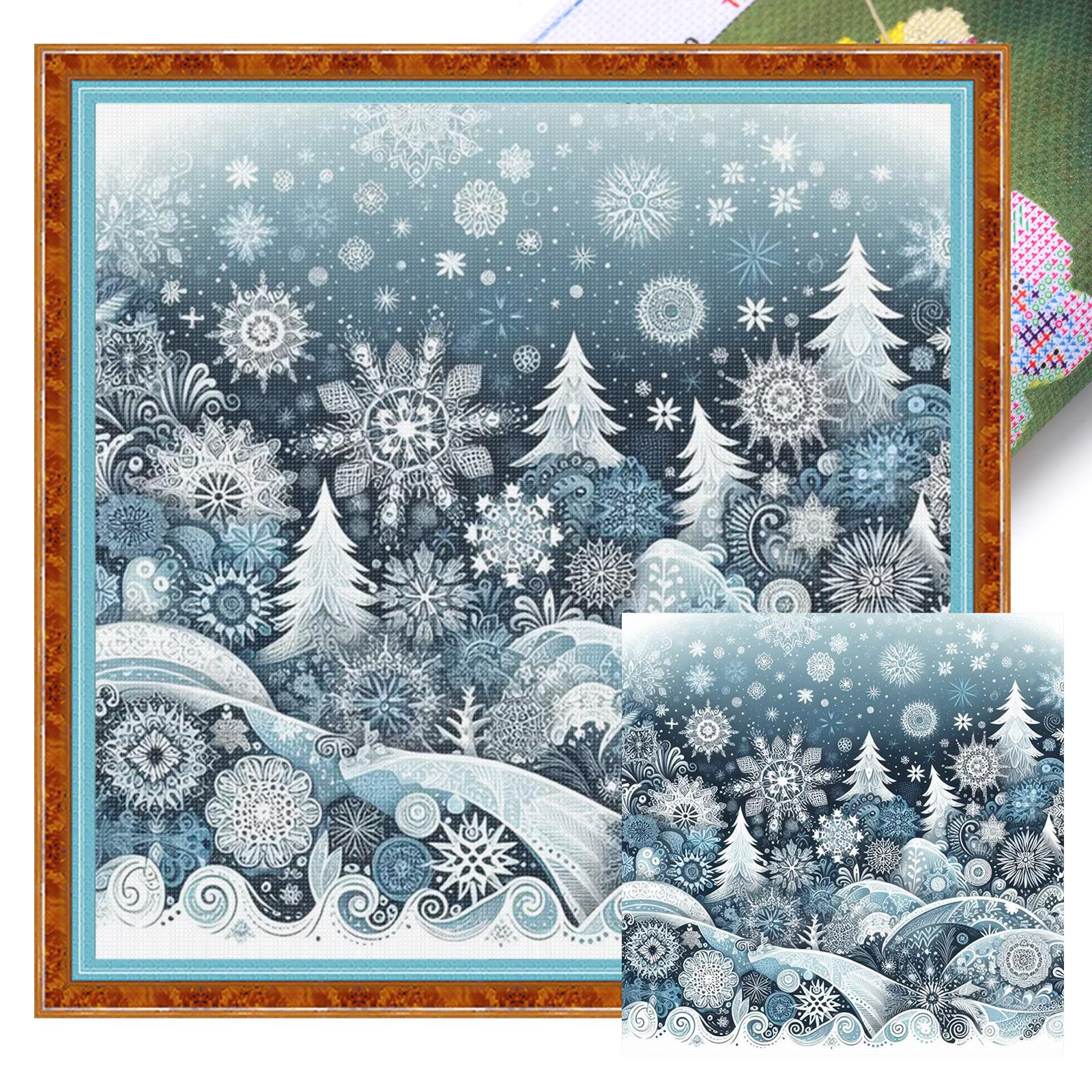 Christmas Scenery Full 14CT DIY Counted Embroidery Needlepoint Starter Kits Cross Stitch Embroidery Kits for Adults Home Decor