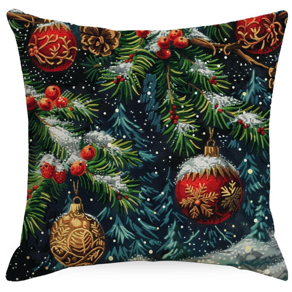New Christmas Pillowcase Linen Imitation Embroidery Print Classic Christmas Tree Decorative Cushions Cover for Sofa Home Decor