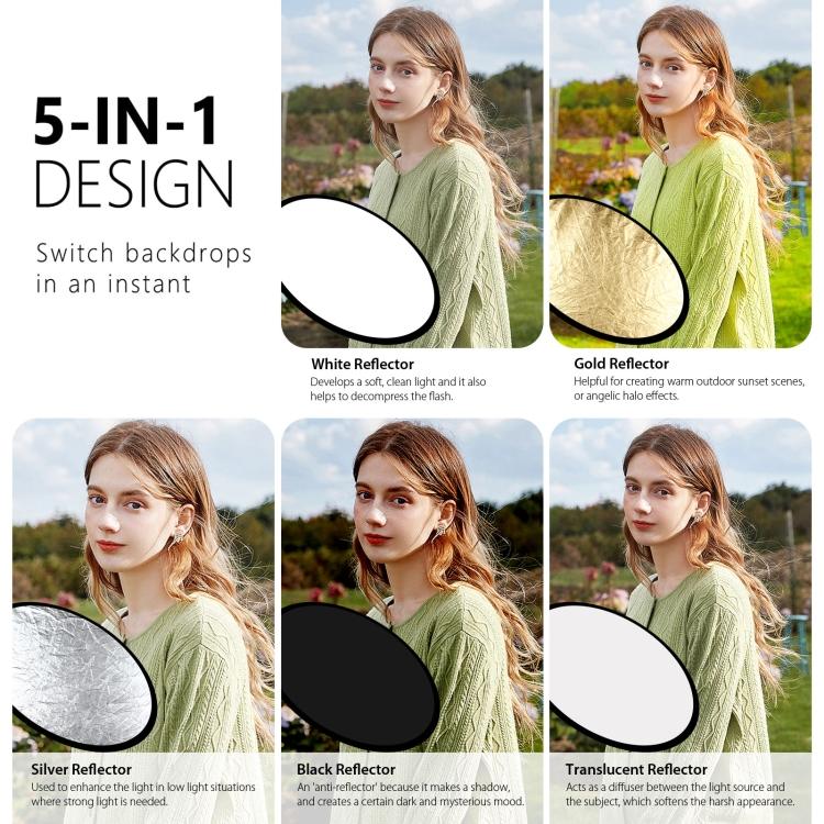 PULUZ 80cm 5 In 1 (Silver / Translucent / Gold / White / Black) Folding Photo Studio Reflector Board
