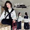 Girls' Spring & Autumn Sailor Collar Sweatshirt and Cargo Pants Set - 2025 Collection
