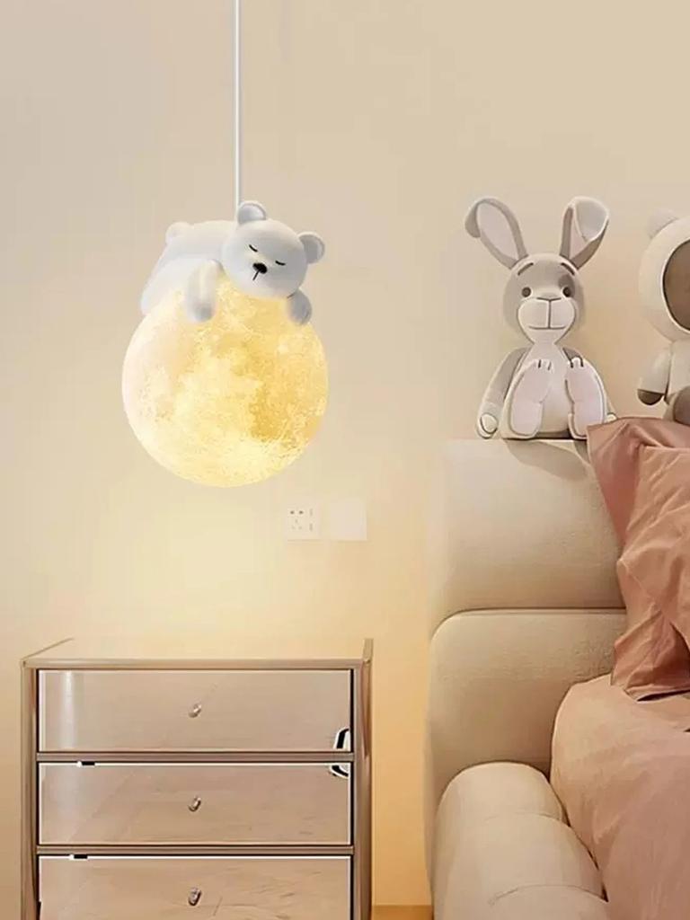 מודרני לבן ארנב דוב ירח חיות led נברשת חדר שינה ליד המיטה קטן תליון אורות אוכל חדר ילדים עיצוב הבית