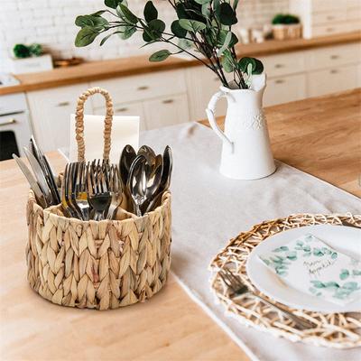 Rattan Weide Aufbewahrungskorb Handgeflochten Besteck Organizer Runde Aufbewahrungsbox Wasserhyazinthe Aufbewahrungskorb Besteckhalter